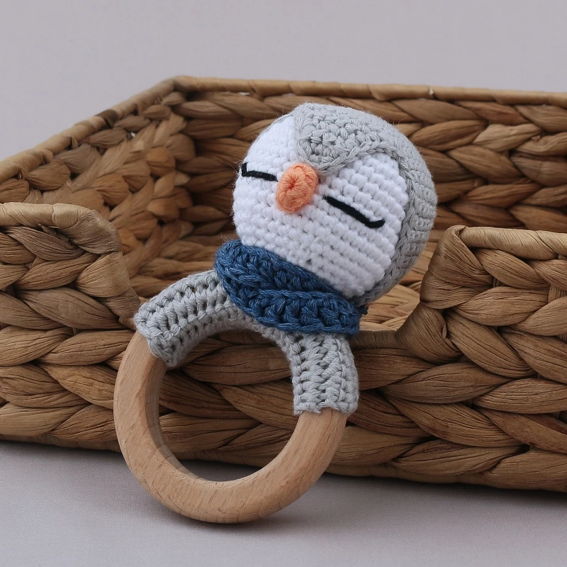 

Baby Wooden Teether Ring DIY Crochet Animal Rattle Bracelet Infant Teething Nursing Soother Molar for Newborn Shower 69HE