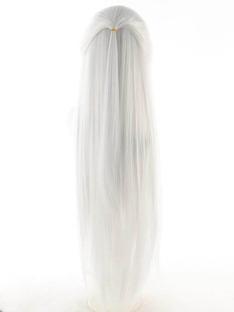 Parrucca sintetica da uomo bianca lunga 34 pollici, capelli lisci, per cosplay, Halloween, giochi di ruolo, accessori per capelli in fibra resistente al calore - immagine 5