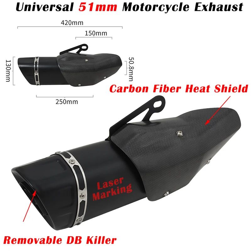 

Universal 51mm Motorcycle Exhaust Pipe Moto Escape Modified Muffler DB Killer Heat Shield For CBR1000RR DUKE 1290 MT-10 S1000RR