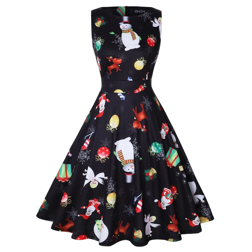 

Женское винтажное платье без рукавов, элегантное короткое плиссированное платье в стиле 50-х годов с мультяшным принтом, сарафан для рождественских праздников