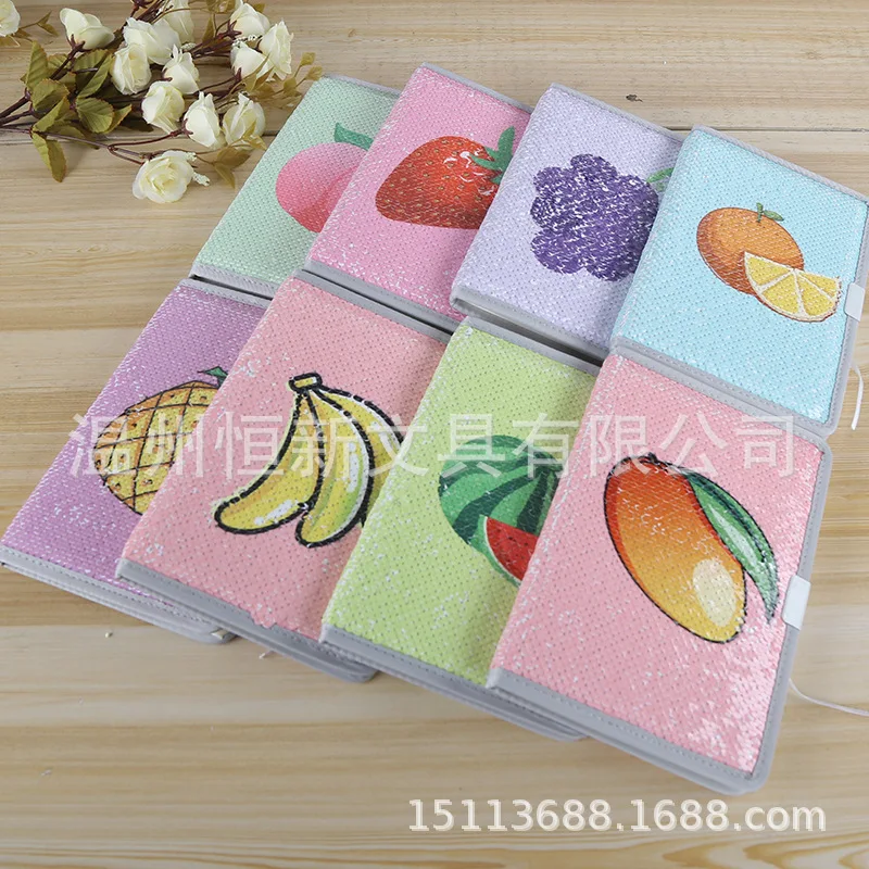 school supplies notebooks cute fruit strawberry DIY hand account journal notebook fish scale sequin cover children's gift