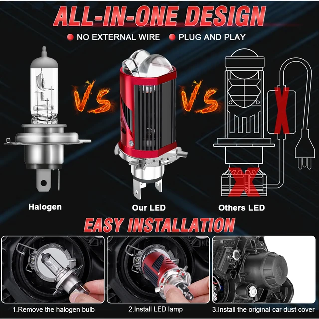 2PC Bi LED H4 Projector Lens 1600000LM Mini Car Bulb 2000W Canbus Auto Motorcycle Mini Projector Dual High Low Beam LHD PlugPlay 5