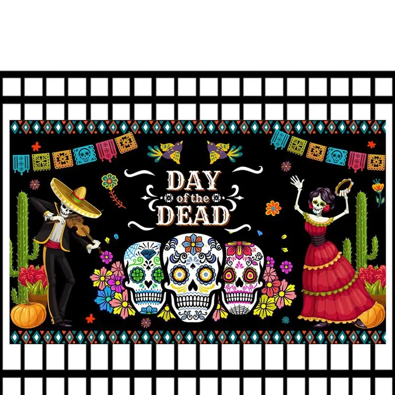 

Mexican Festival Theme Backdrop Mexican Day Of The Dead Banner Skull Hang Background Dancing Skull Banner Halloween Party