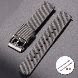 Striped Woven Nylon Quick Release Watchband - Casual Sport Replacement Strap - 22mm (Grey)