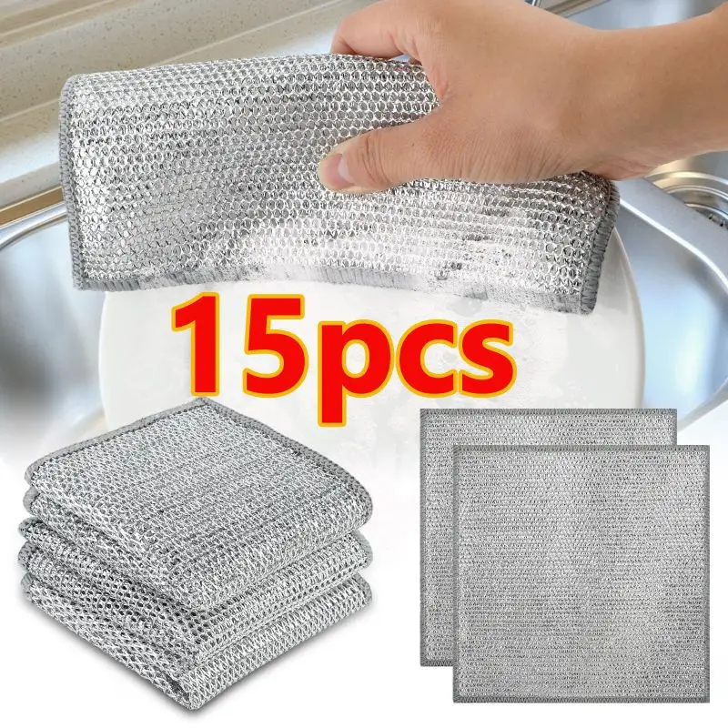 Thickened Steel Wire Cleaning Cloth Non-Scratch Double-layer Iron Microfiber Mesh Dishrag Washing Pot Rags 20-1pcs Kitchen Towel