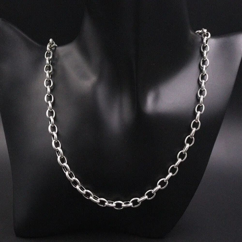 

S925 Sterling Silver 6mm Oval Rolo Link Chain Unisex Necklace 21.6"L Stamp 925