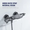 Thermostatic Shower Faucet Set Gunmetal Bathroom Shower System 2 Ways Waterfall And Shower With Brass Mixer Wall Mounted Taps 4