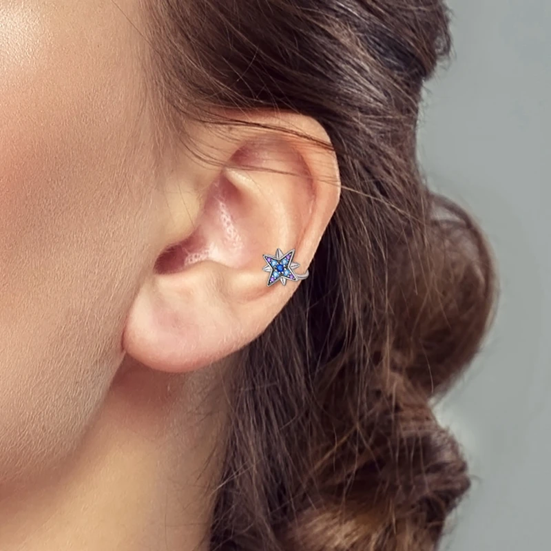 Ear Clip Earrings 925 Sterling Silver Night Star CZ Zircon Women For Anniversary Wedding Gift VAMO