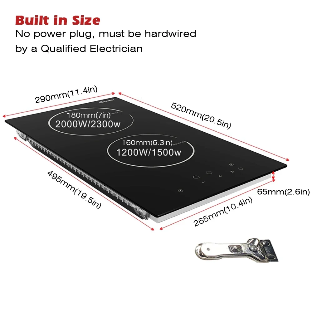 2-Burner Electric Induction Cooktop For Household And RV Easy-to-Use With Touch Controls Built-in Installation