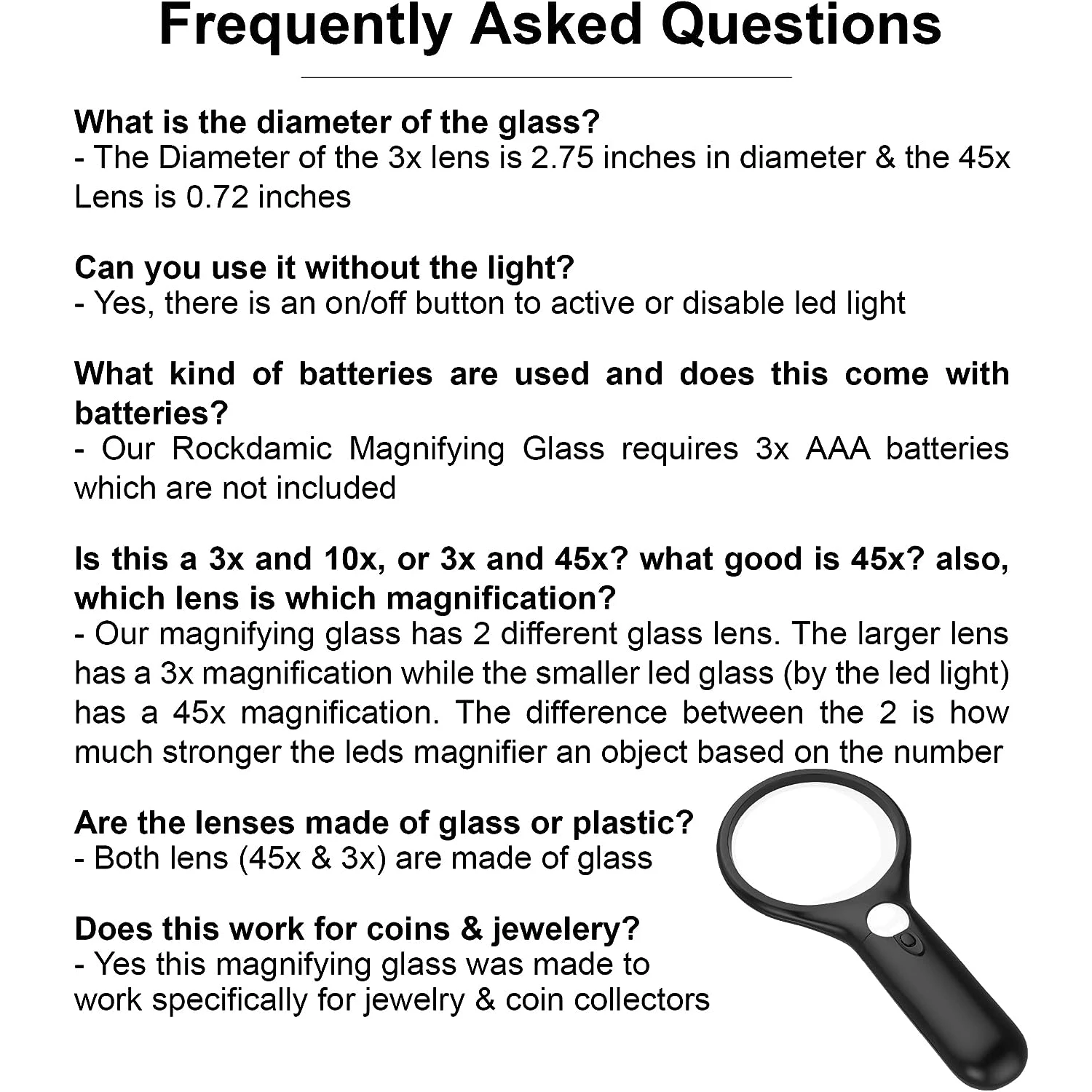 Magnifying Glass 45X 3X Professional Magnifying Glass Jewelry Loupe With LED Light Handheld Magnifier Lupa For Coins Stamps Kids Seniors Reading