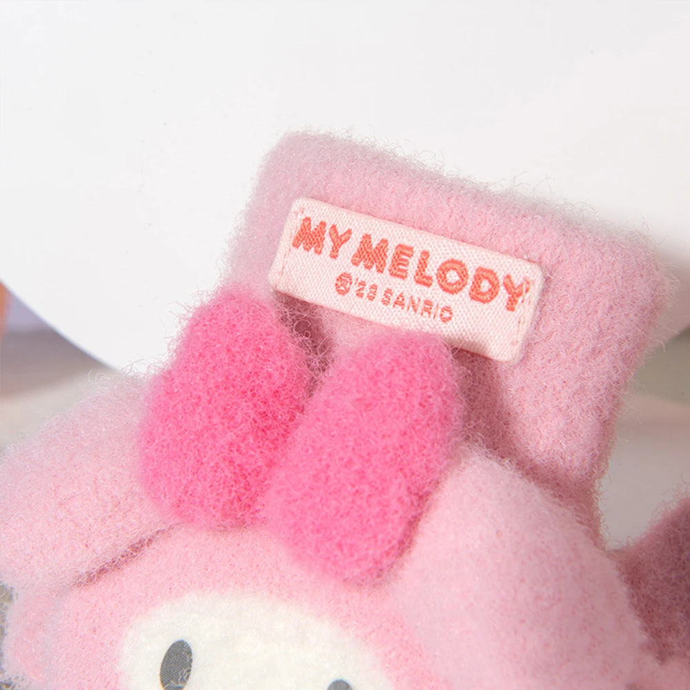 Anime Sanrios Kids Plush Gloves Cartoon Kuromi Melody Cinnamoroll Kawaii Winter Thickened Mittens Girls Five Finger Gloves Gift