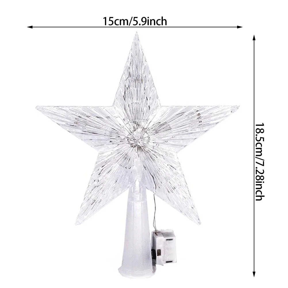 Christmas Tree Decoration Christmas Star Decoration Glowing Christmas 15cm Tree Topper Xmas Tree Transparent Five-pointed Star Ornament Star Topper with LED Light for Home Decor