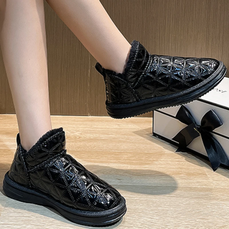 Women's Shoes 2023 High Quality Winter Plush Warm Slip on Mid-Calf Women's Boots Solid Color Round Toe Low-heeled Snow Boots