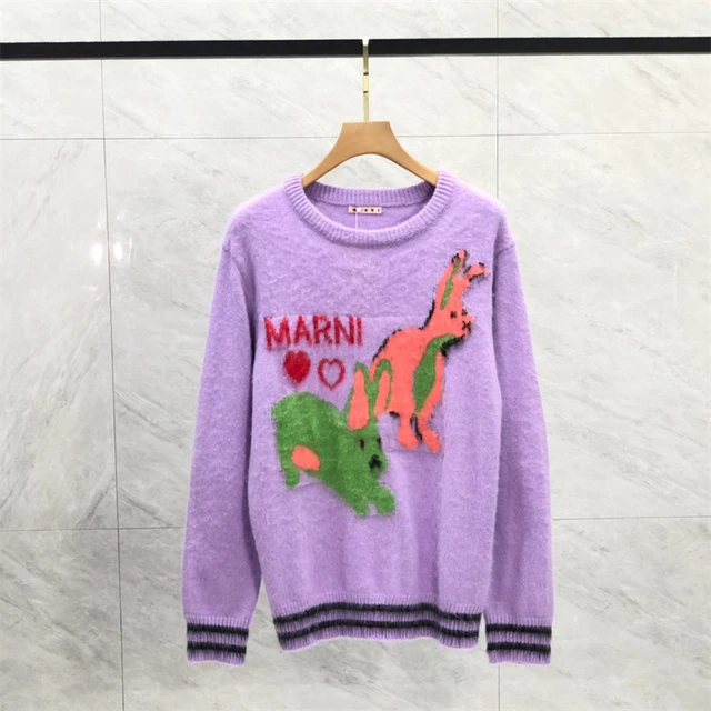 Purple MARNI Mohair Jacquard Sweater Men Women 1:1 Top Version knit Year Of  the Rabbit Exclusive Sweatshirts - AliExpress