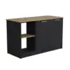 Juniper Kitchen Island with Large Top Surface, Double Door Cabinet, and Open Shelves Black / Macadamia 2
