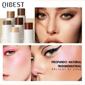 QIBEST Highlighter Makeup Glitter Contouring Bronzer For Face Blush Sticks Shimmer Powder Texture Illuminator Women Cosmetics