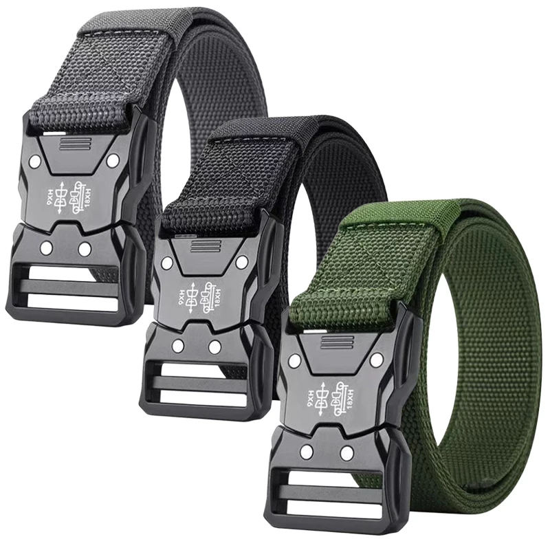 Ceinture Tactique Noire pour Homme, Ceinture en Nylon Tressée Durable à Boucle Automatique pour Homme, Idéale pour l'Armée, la Chasse, le Golf et les Pantalons