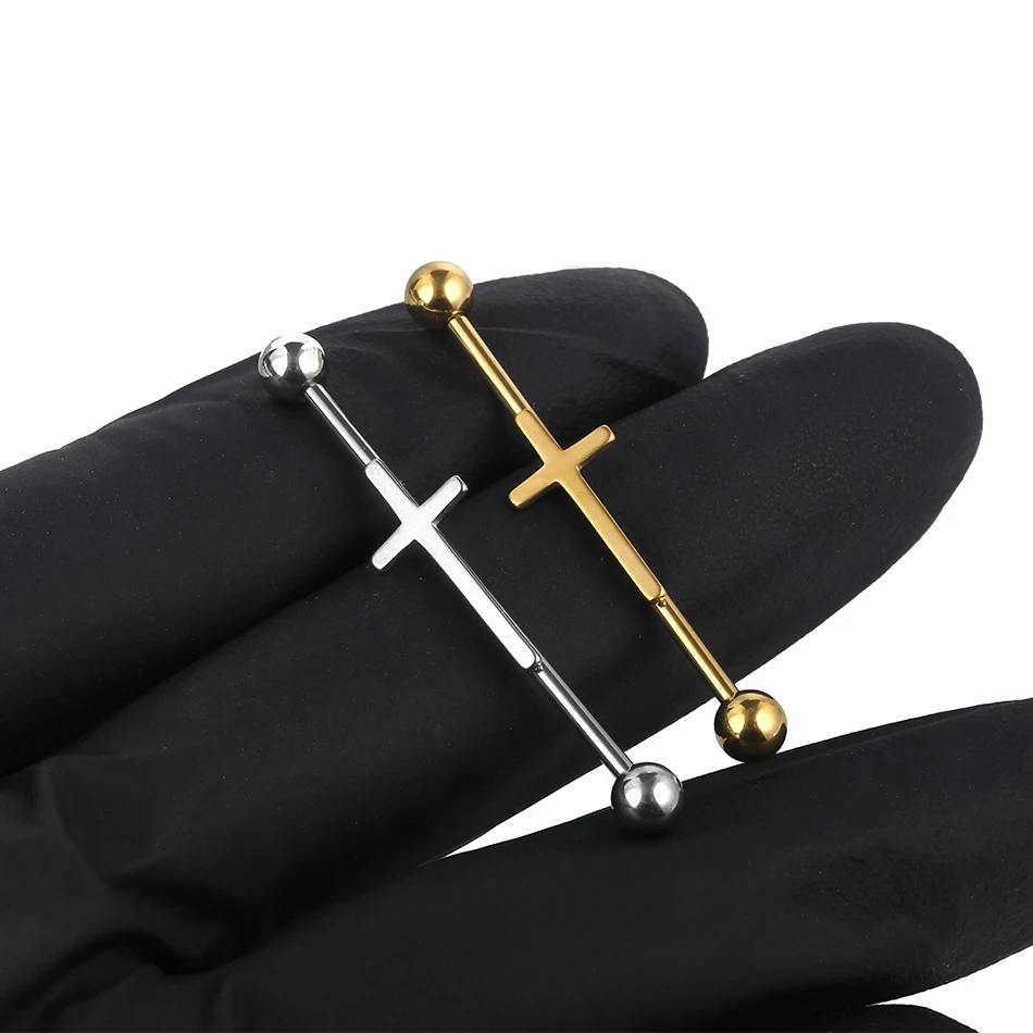 14G Stainless Steel Industrial Barbell Earrings - 2Pcs Cartilage Piercing Jewelry