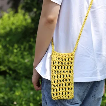 New Hollow Knitting Phone Bag For Women Colorful Hand Woven Shoulder Crossbody Bag Simple Travel Beach Handbag Small Purse Pouch 1