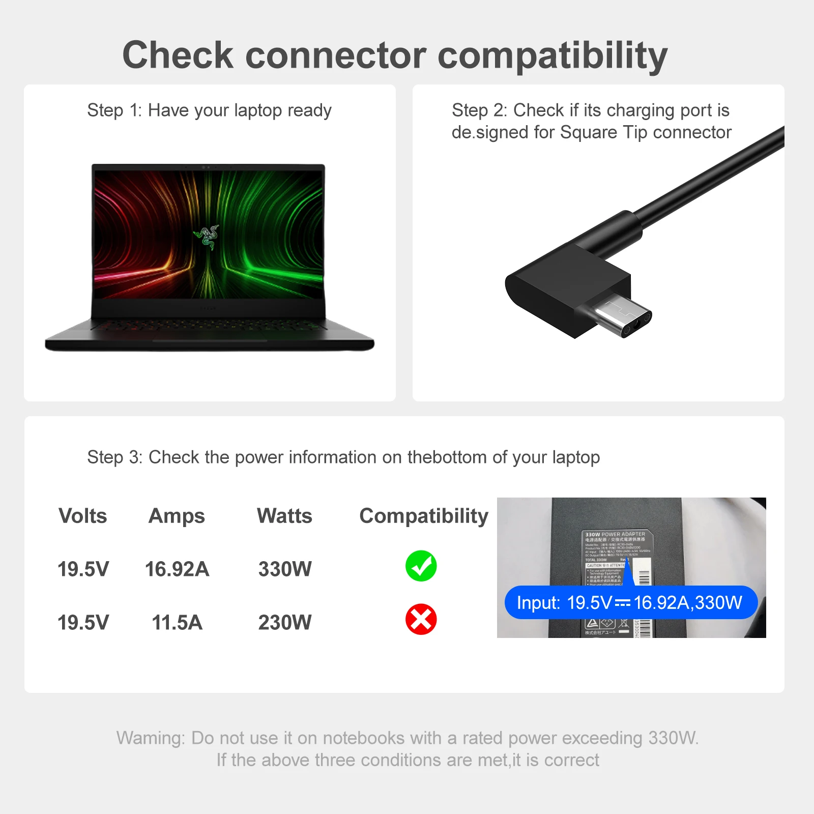 게이밍 노트북 AC 어댑터 RC30-0248 RZ09-0328, 330W 충전기 교체, 3-프롱 19.5V 11.8A, 레이저 블레이드 15 16 17 프로 17 4K
