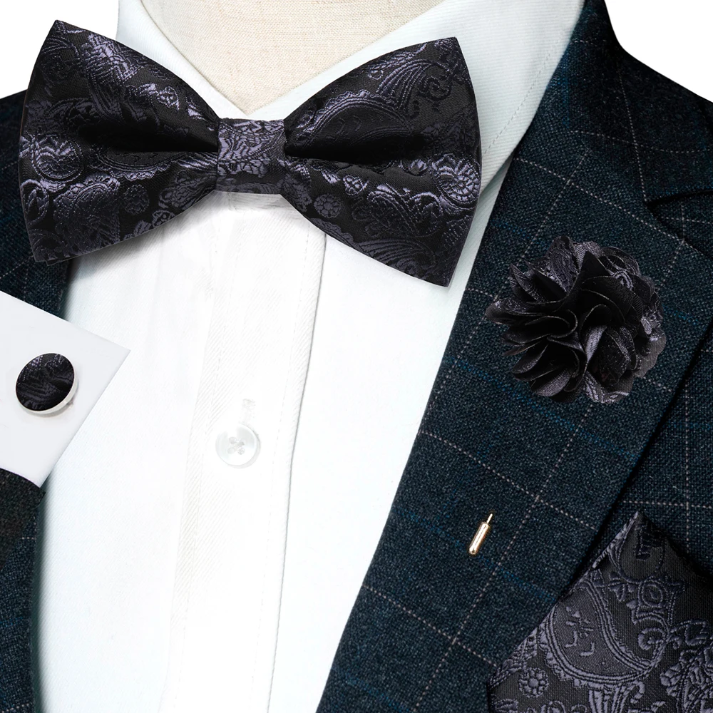 Champagne Silk Jacquard Paisley Bow Tie Set - Pre-tied Bowtie Brooch Hanky  Cufflinks for Weddings  Business