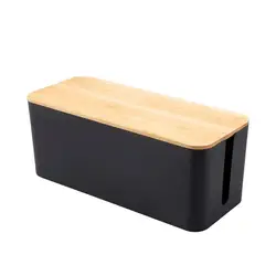 Sleek Cable Organizer Box Set for Home and Office Wire Concealment (Black Wooden)