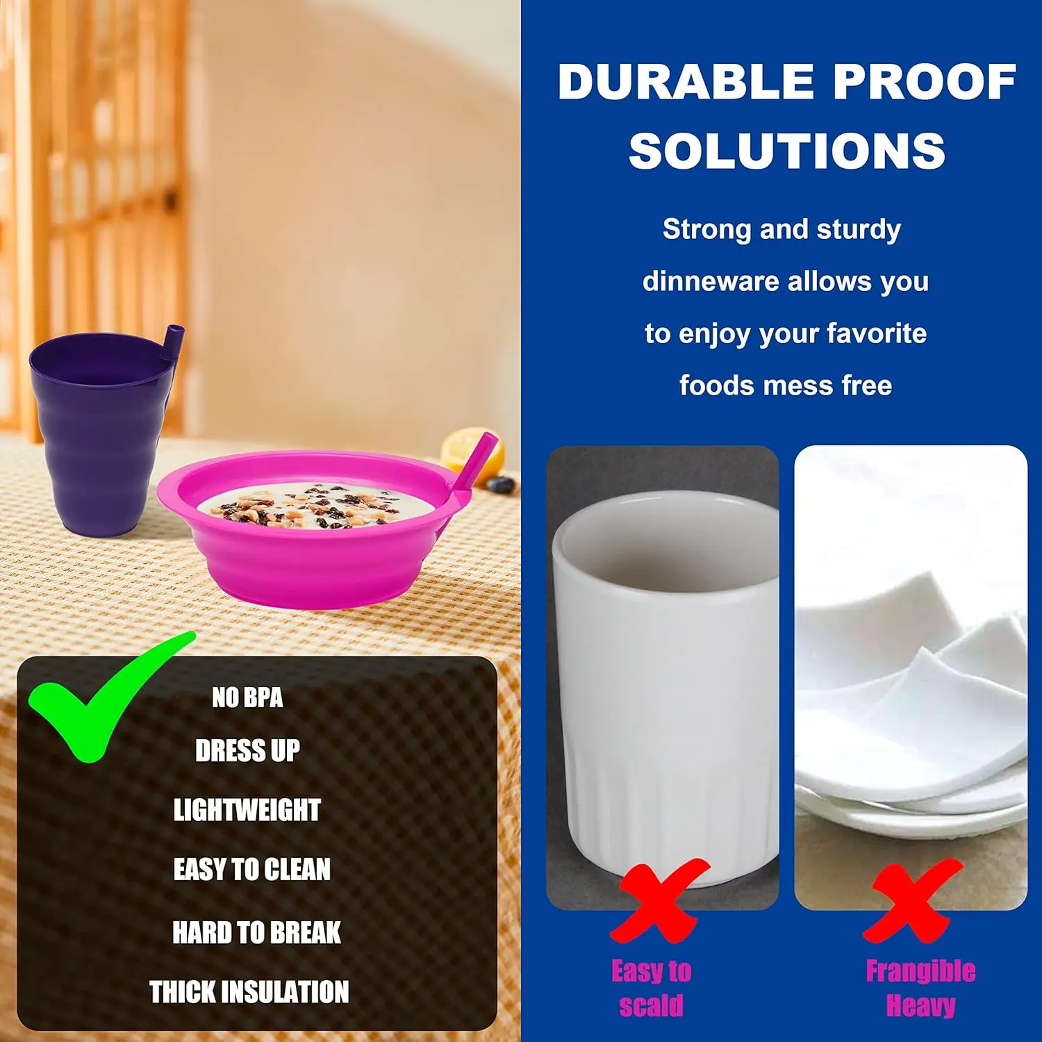 Cereal Bowls 4PCS Cereal Bowls with Straws 20 Ounce BPA-Free Plastic Reusable for Kids