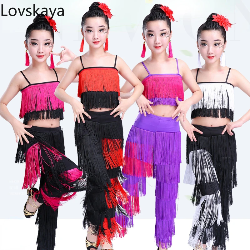 

Latin dance clothes tassel skirt performance clothing Girls summer tassels practice clothes