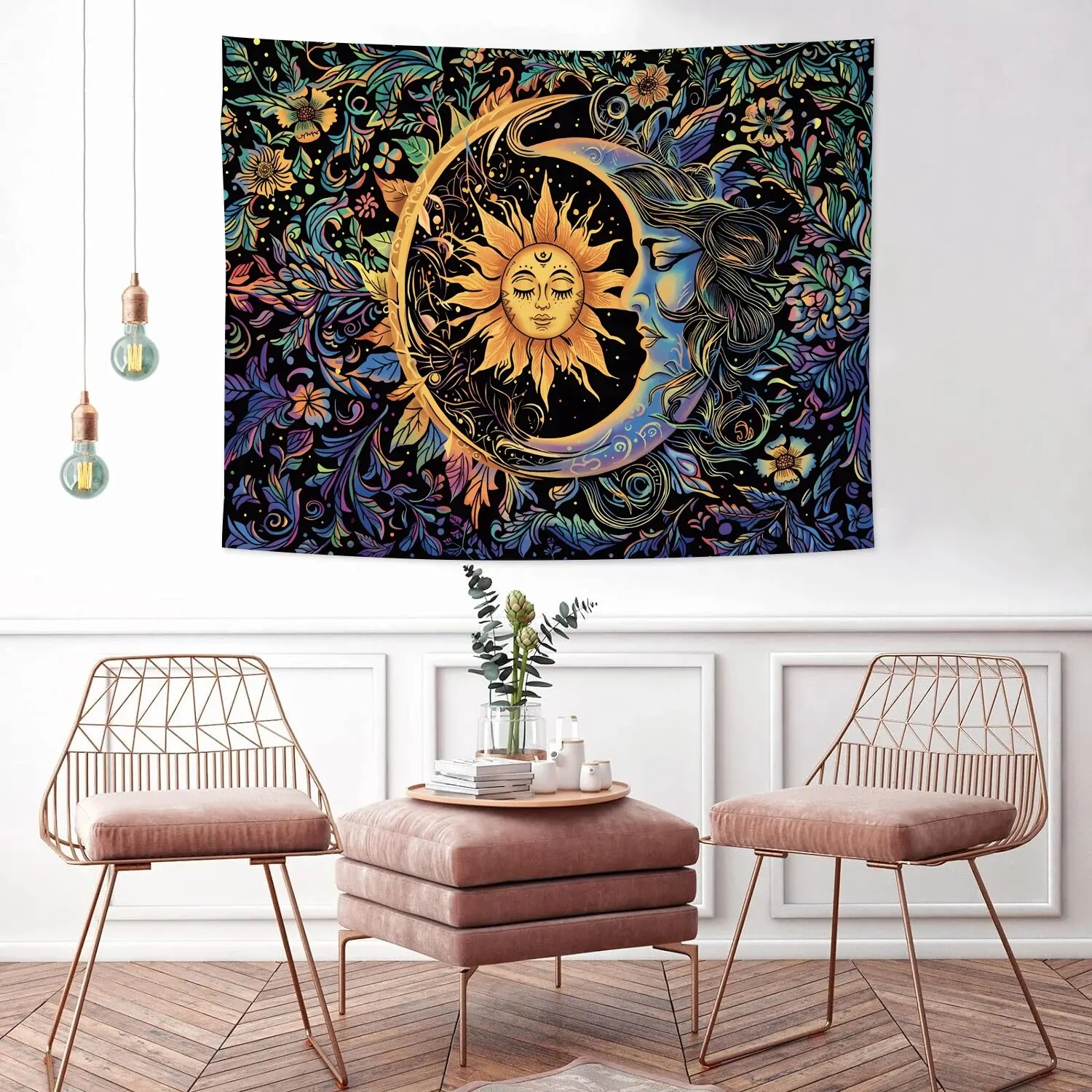 Tapestry Decorations 1pc 75x100cm Sun and Moon Boho Flower Plants for Bedroom Dorm Living Room