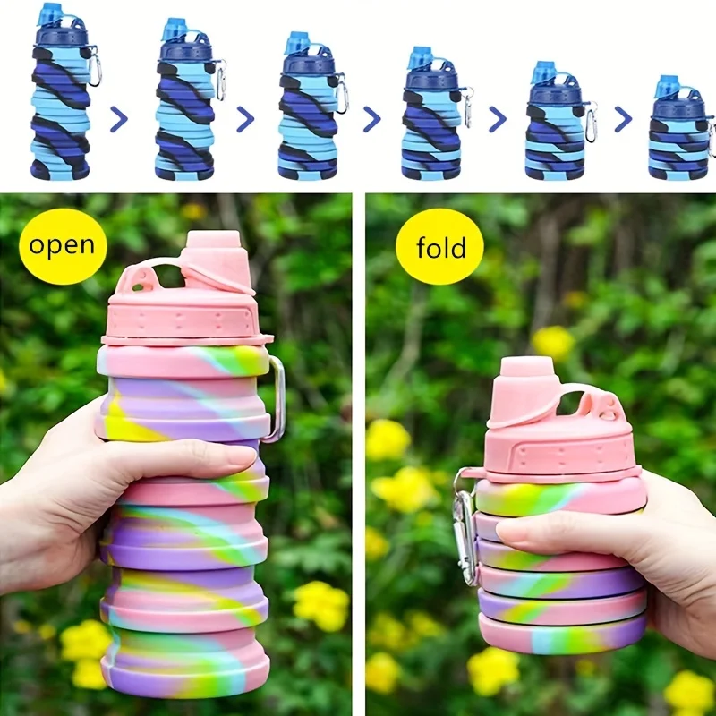 Description Picture 5 of itemSilicone Foldable Water Bottle For Sports, Reusable Leakproof Water Bottle With Carabiner