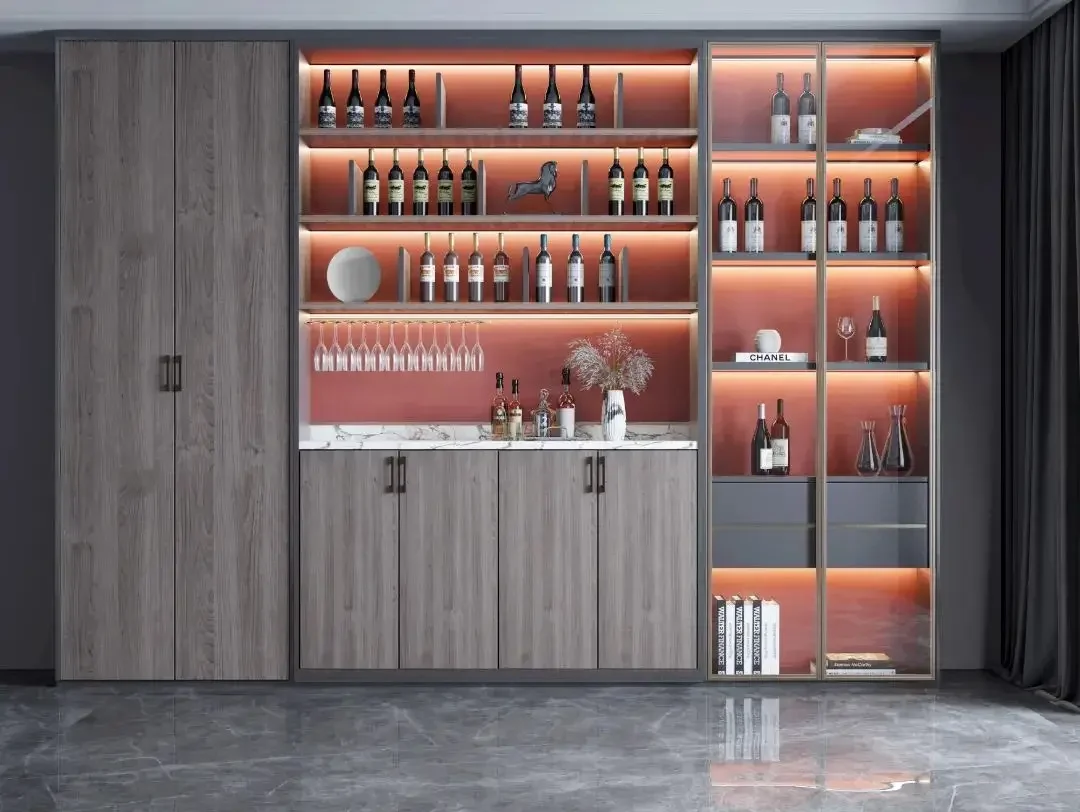 Luxury Furniture Home Living Room Wine Cabinet Bar With Glass Display Stainless Steel Cabinet
