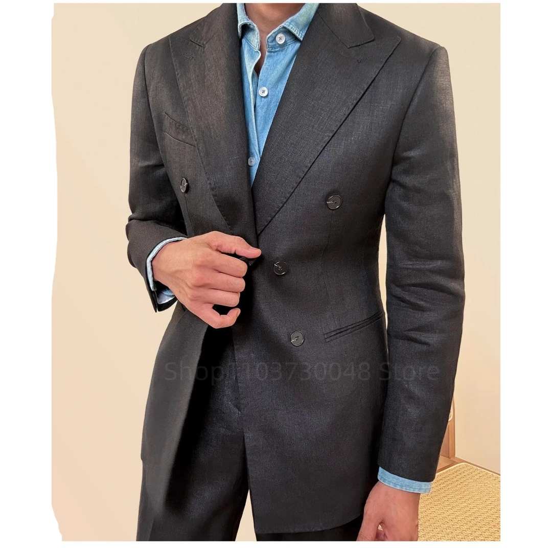 2 Piece Gray Wedding Men Suits Slim Fit Peak Lapel Double Breasted Blazer Pants Formal Business Groom Tuxedo Fashion Men Clothes