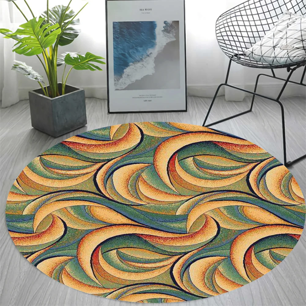 

CLOOCL Flannel Round Carpet Modern Light Luxury 3D Print Area Rug Living Room Bedroom Home Anti-slip Foot Mat Hand Wash Carpet