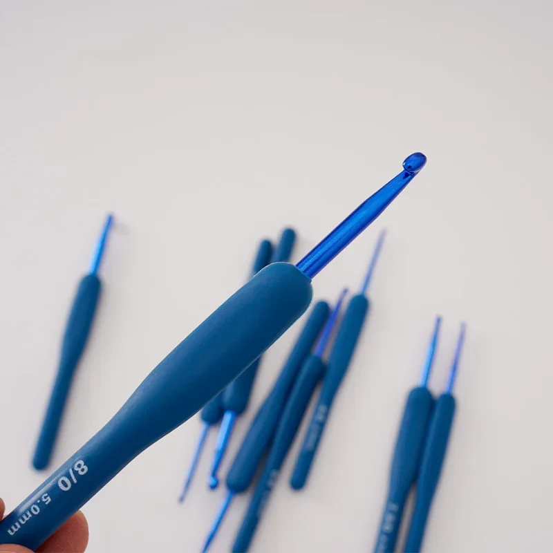 Blue Soft Handle Crochet 9 Sets New Blue Silicone Handle Crochet Set Wool Sweater Knitting Tools