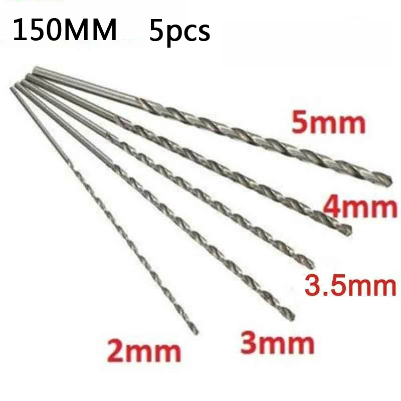 5Pcs Extra Long HSS High Speed Steel Drill Bit Set 2/3/3.5/4/5mm Length Twist Drill Bits Straight Shank Bits Drilling Kit