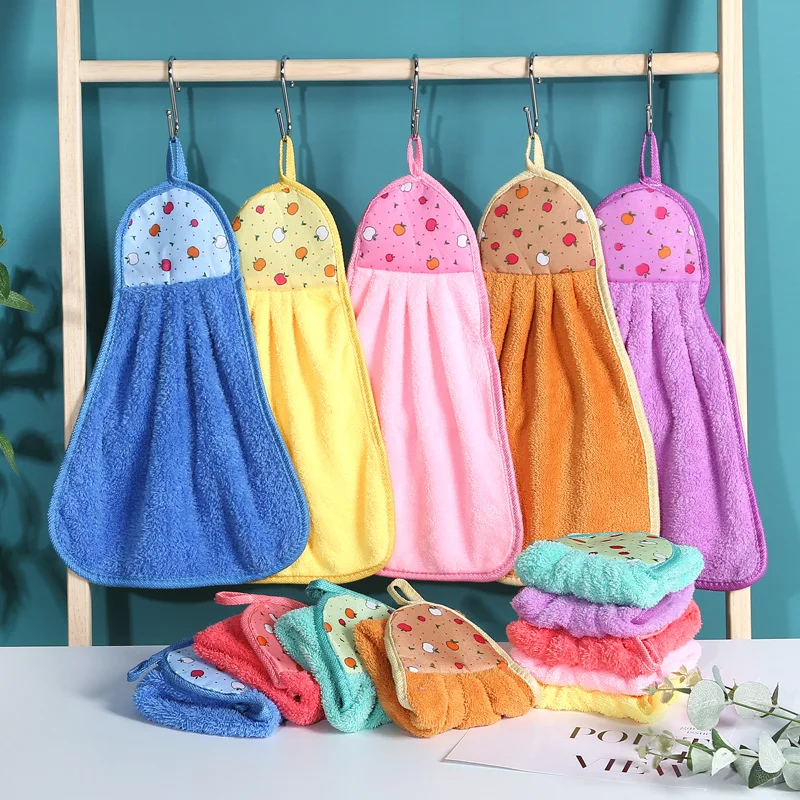 Cute Bowknot Coral Velvet Hand Towel Soft Wipe Dishcloths Hanging Absorbent  Cloth Kitchen Tools Bathroom Accessories 30*33cm