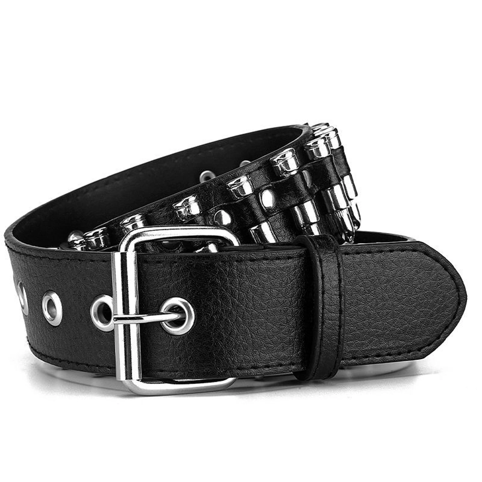 Women Men Waist Belt Punk Bullets Rivet Studded Imitation Leather Belt