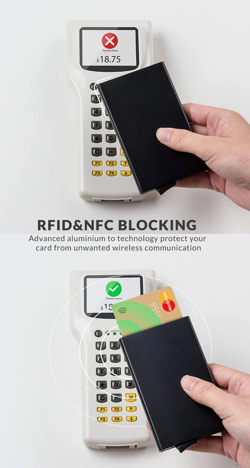 Modischer Schlanker Aluminium RFID-Blockierender Visitenkartenhalter Geldbörse für Männer und Frauen Minimalistisches Automatisches Pop-Up-Design mit Metallkartenetui – Detail 3