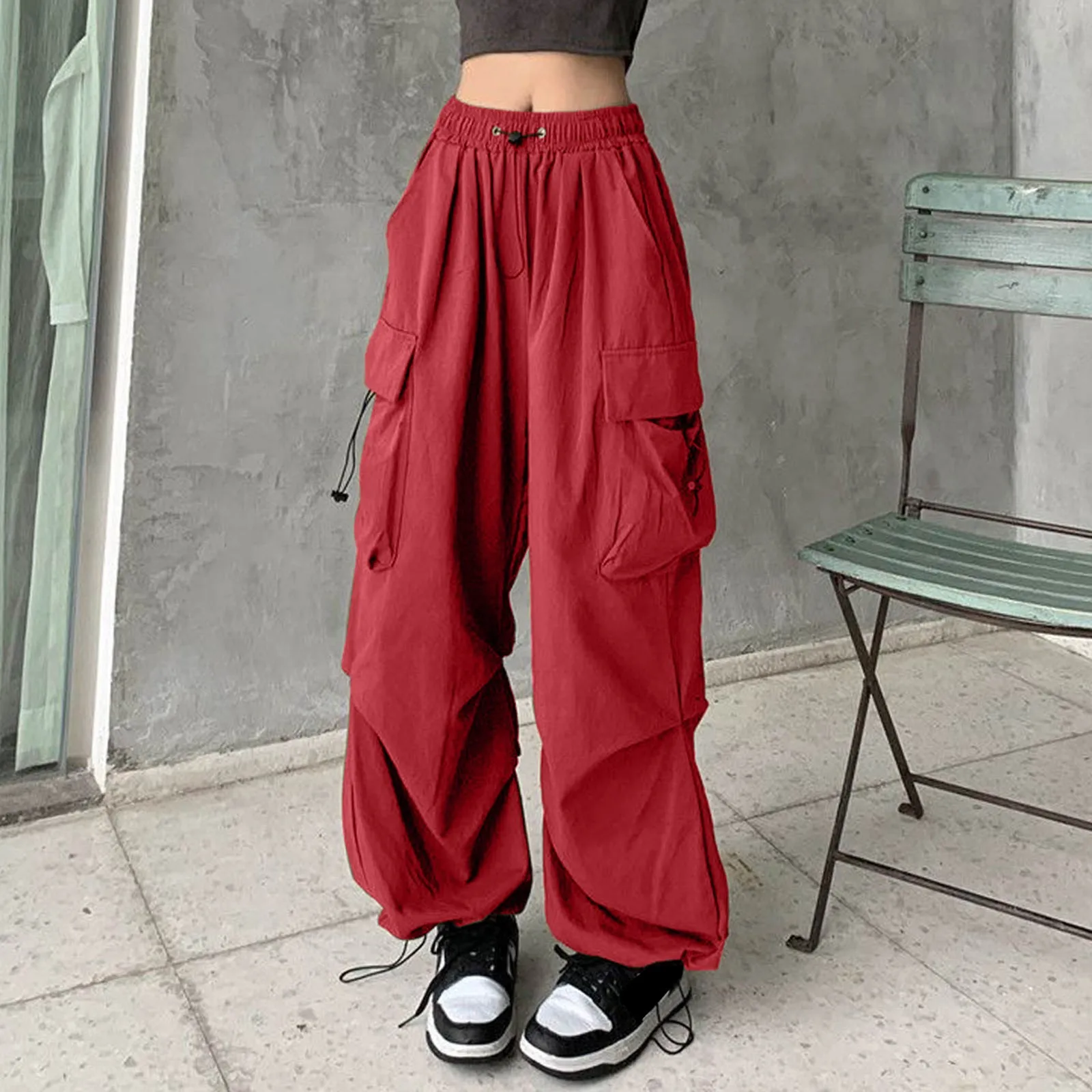 

Solid Casual Baggy Cargo Pants For Women 2024 Fashion Vintage Women's High Waist Wide Pants Youthful Female Trousers Streetwear