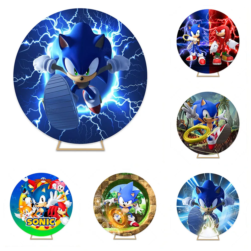 

Blue Hedgehog Sonic Round Backdrop Clothe Kids Birthday Party Decoration Baby Shower Circle Photography Background Props