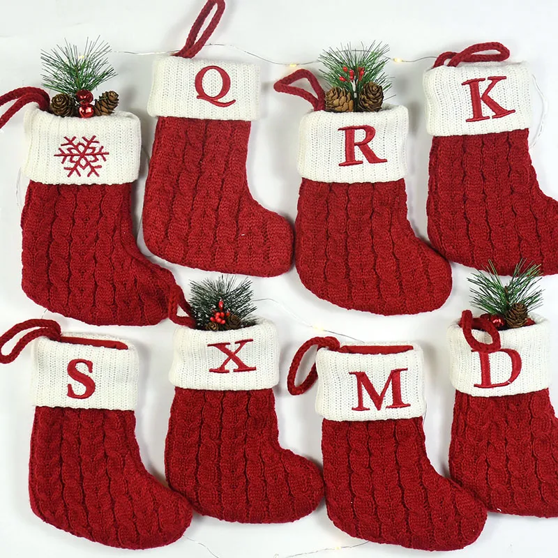

Red Letter Snowflake Pattern Christmas Stockings Candy Bag Gift Socks DIY Xmas Tree Hanging Ornament Noel New Year Party Supplie