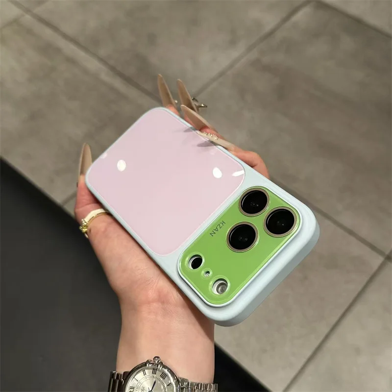 Vibrant Dopamine Color Block Liquid Skin Feel Shockproof Phone Case with Camera Lens Protection