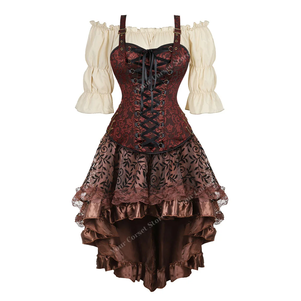 Steampunk Corset Top – Brown Faux Leather Bustier With Buckles – Gothic