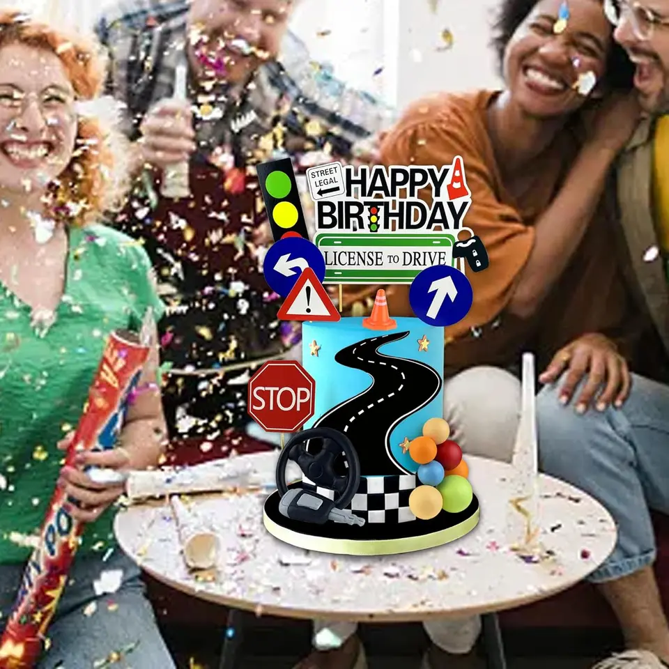 Topper per torta con licenza di guida, decorazione per torta di compleanno, decorazione per torta di compleanno, decorazione per torta di compleanno per 16° 17° compleanno, decorazione divertente per