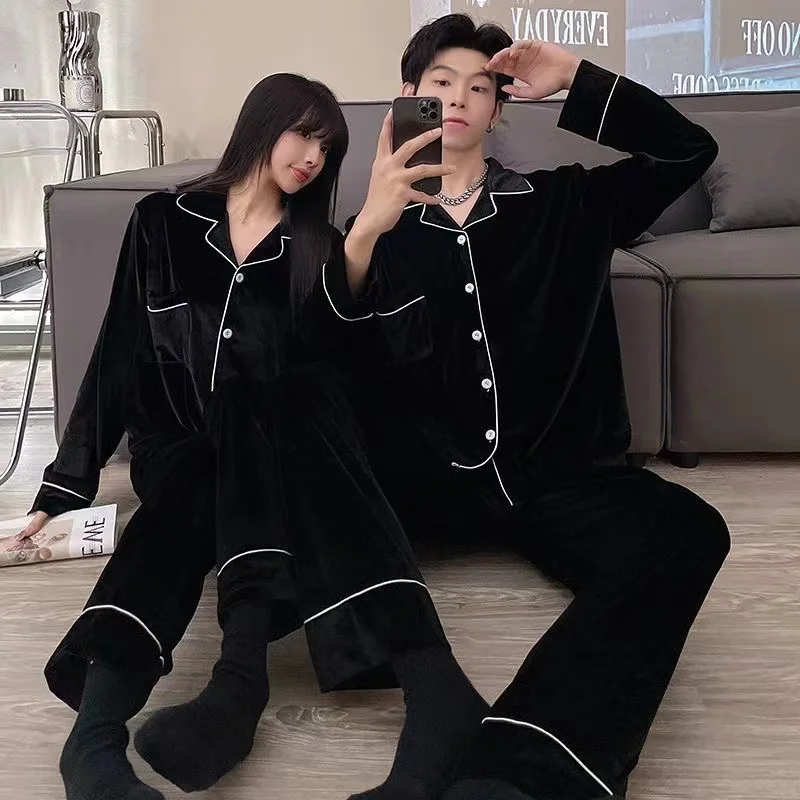 

Couple Pijamas Winter Pajamas Flannel Turn-down Collar pyjama pour femme pijama hombre Women & Men Nightwear Luxury Sleepwear5XL