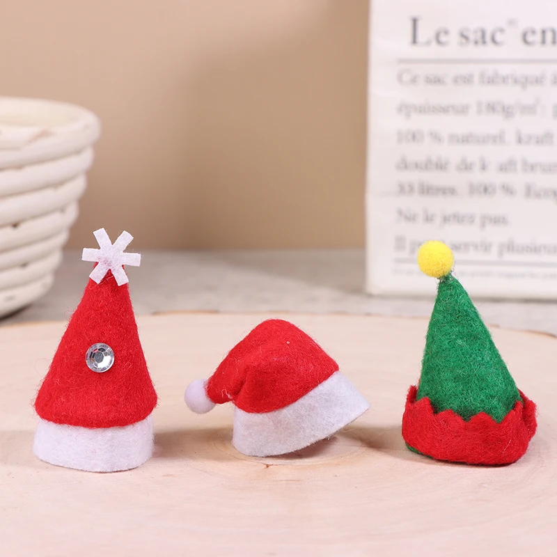 12Pcs Mini Christmas Elf Caps Design Lolly Hats Decor Nonwoven Candy Packing Hats DIY Home Christmas Party Decoration Supplies