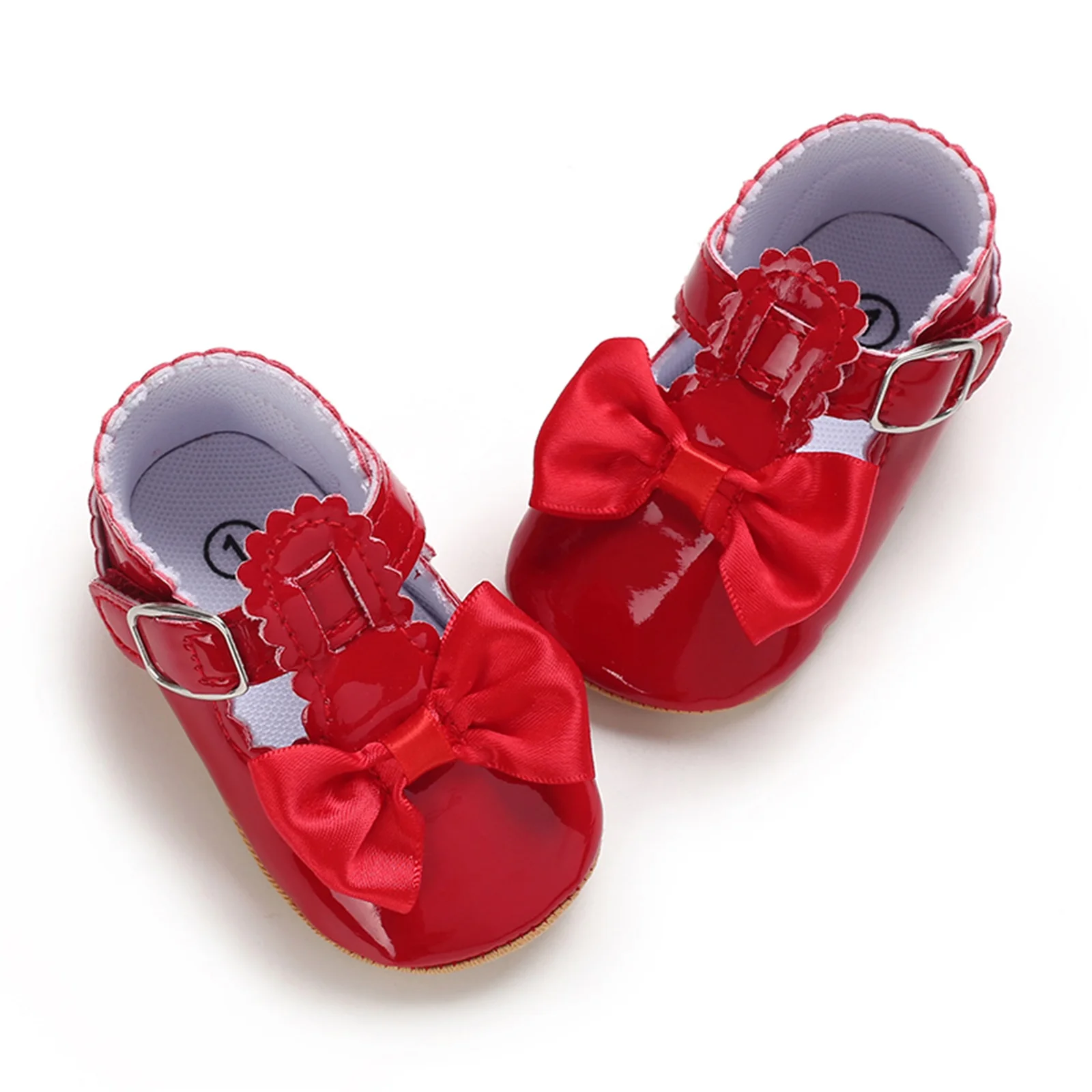 Princess Baby Girls Shoes Soft PU Leather First Walker Cute Bow Non-slip Rubber Sole Crib Shoes Toddler Infant Moccasins Shoes 4