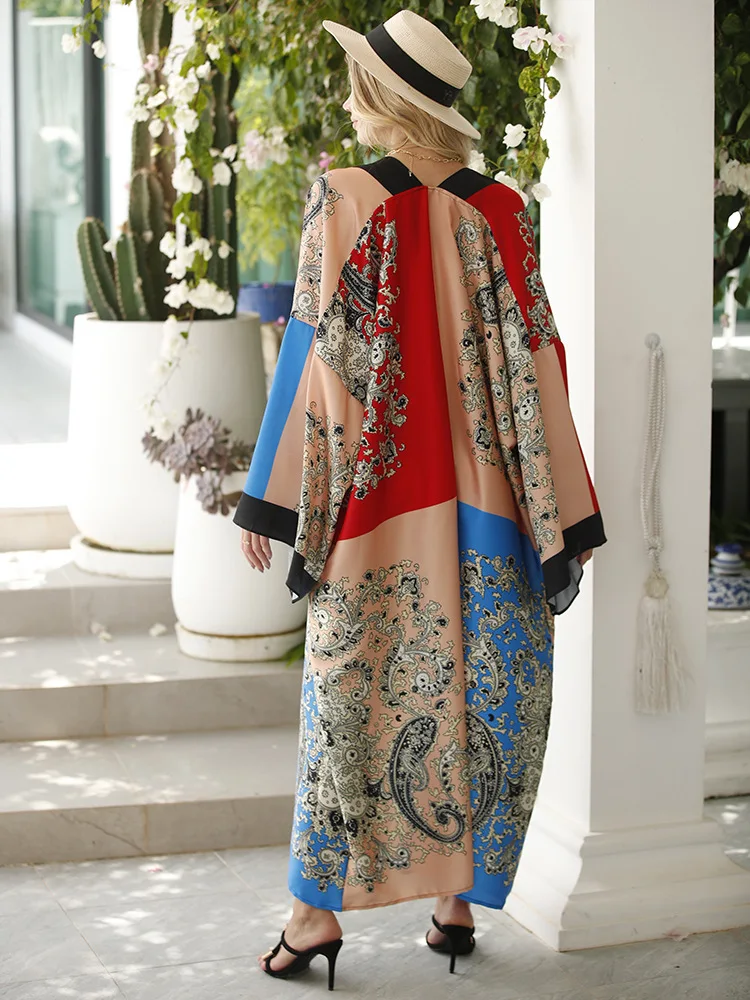 Maxi Kimono for Women | Europe Stitch Batwing Sleeve Silk Kimono