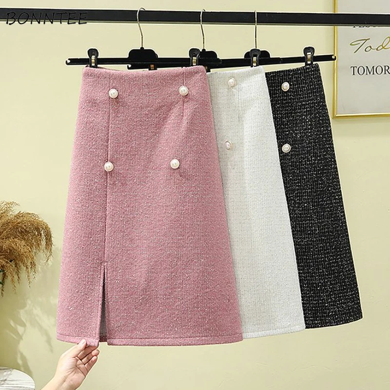 Gonne Irregolari Donna Elegante Spacco Laterale Delicato Casual Autunno Tenero Vita Alta Semplici Faldas Slim Estetica Office Lady