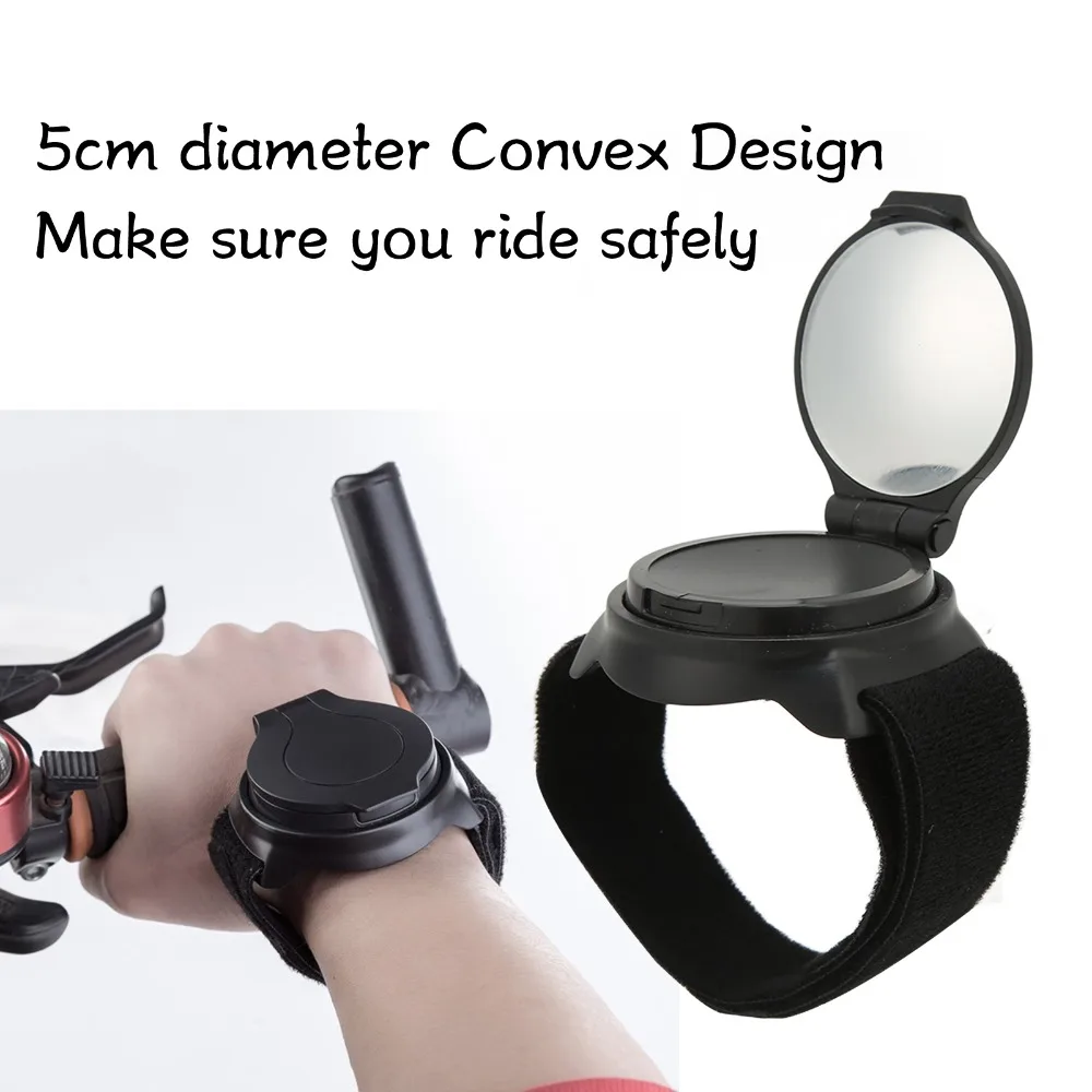 블랙 손목 스트랩 미러 나일론 손목 스트랩 볼록형 자전거 후방 거울 360 °   회전식 5cm 거울 직경 자전거 거울